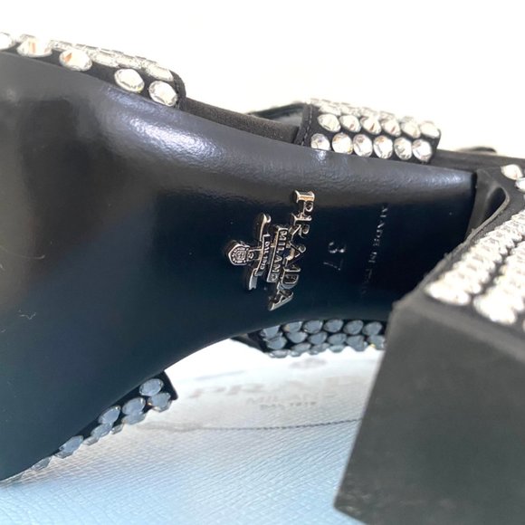 PRADA - Crystal Block Heel Open Toe Pump - Picture 11 of 15
